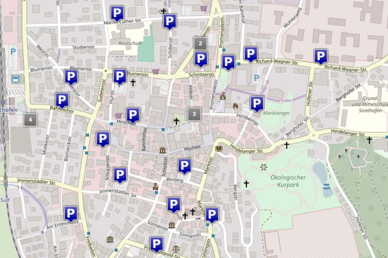 In unserem Stadtplan finden Sie Parkplätze in Sonthofen